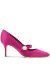 Manolo Blahnik Satin Marijana Mary Jane Pumps 7cm In Pink