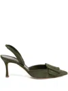 Manolo Blahnik Maysli 70 Buckled Suede Slingback Pumps In Green