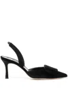 Manolo Blahnik 70mm Maysli Suede Slingback Pumps In 黑色