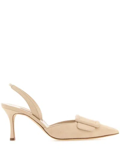 Manolo Blahnik Maysli Woven Buckle Slingback Pumps In Neutral