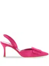 Manolo Blahnik Maysli Almond Toe Suede Buckle Pumps In Pink