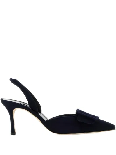 Manolo Blahnik 70mm Maysli Slingback Pumps In Blue