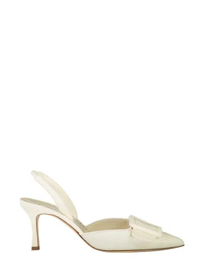Manolo Blahnik Maysli 70 Velvet Pump In Dark Cream