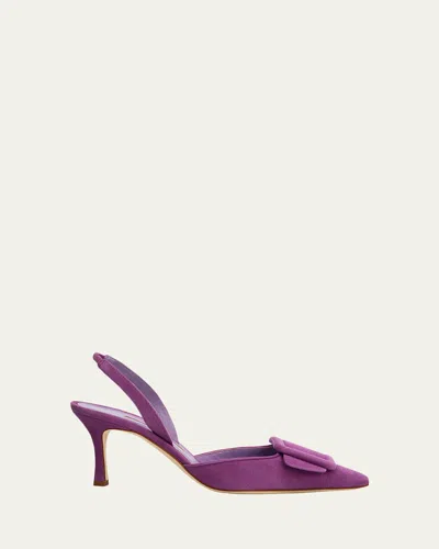 Manolo Blahnik 70mm Maysli Suede Slingback Pumps In Purple