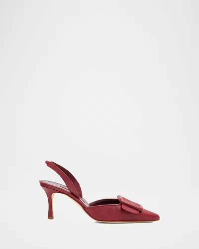 Manolo Blahnik 70mm Mayslibi Embossed Leather Slingback Pumps In Burgundy