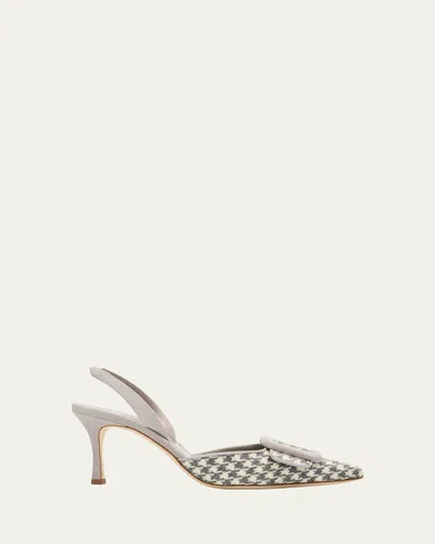Manolo Blahnik 70mm Mayslibi Gala Houndstooth Suede Slingback Pumps In Multi