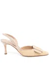 Manolo Blahnik Maysli Woven Buckle Slingback Pumps In Beige