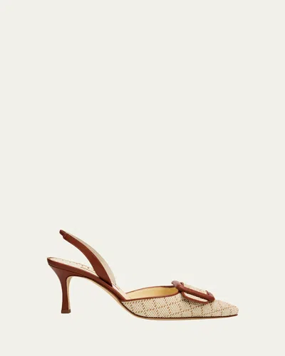 Manolo Blahnik 70mm Mayslibi Raffia Slingback Pumps In Gold