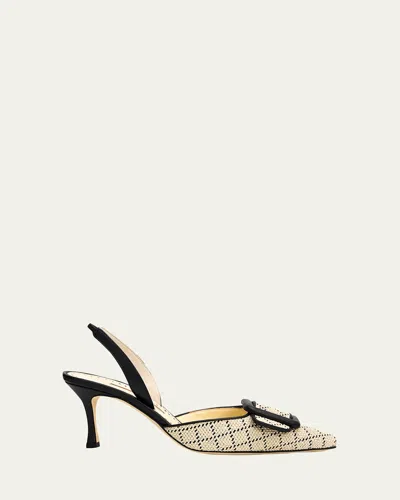 Manolo Blahnik 70mm Mayslibi Raffia Slingback Pumps In Multi