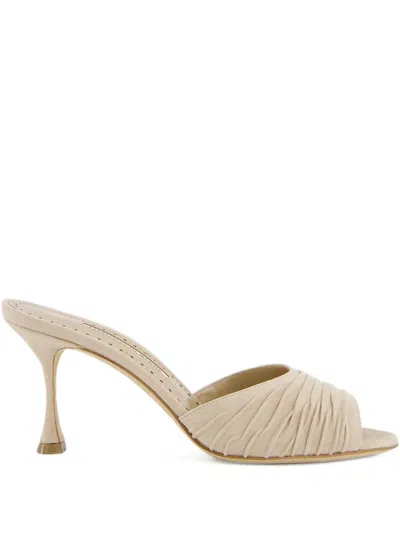 Manolo Blahnik 70mm Pirua Ruffled Sandals In Metallic