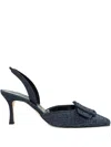 Manolo Blahnik Maysli Chambray Buckle Slingback Pumps In Blue