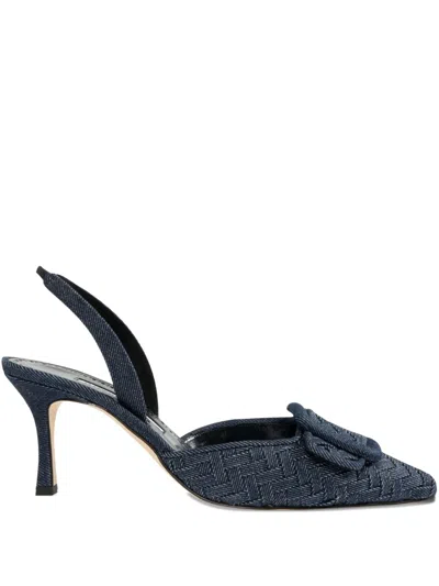 Manolo Blahnik 70mm Slingback Woven Pumps In Blue