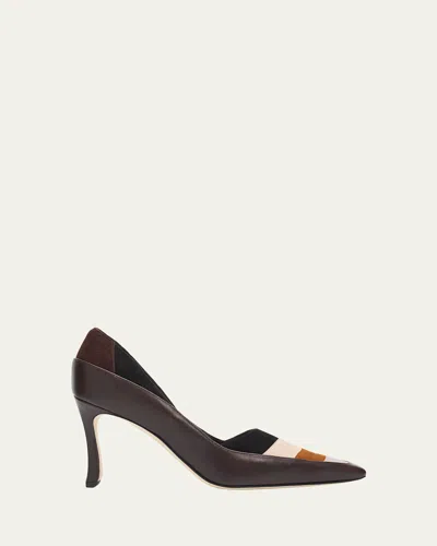 Manolo Blahnik 70mm Soria Mixed Leather Pumps In Brown