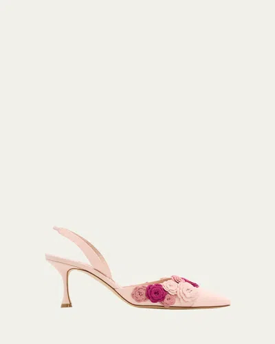Manolo Blahnik 70mm Svemutasli Gala Floral Satin Slingback Pumps In Pink