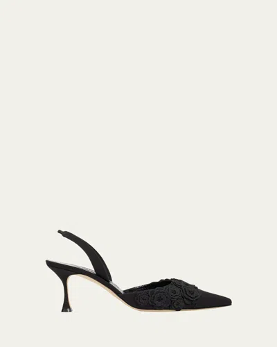 Manolo Blahnik 70mm Svemutasli Gala Floral Slingback Pumps In Black