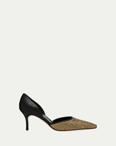 Manolo Blahnik 70mm Taylerbinu Woven Metallic And Leather Pumps In Black