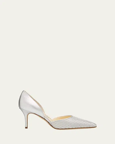 Manolo Blahnik 70mm Taylerbinu Woven Metallic Leather Pumps In Silver