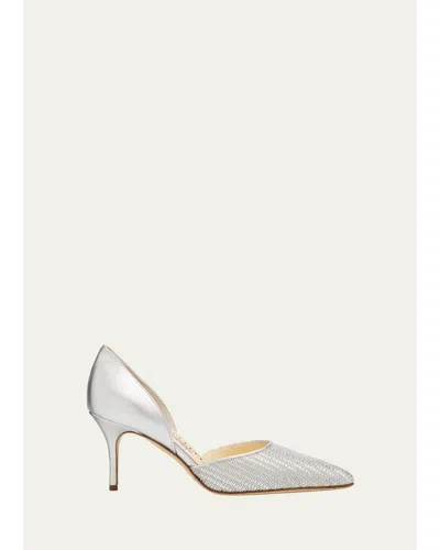 Manolo Blahnik 70mm Taylerbinu Woven Metallic Leather Pumps In White