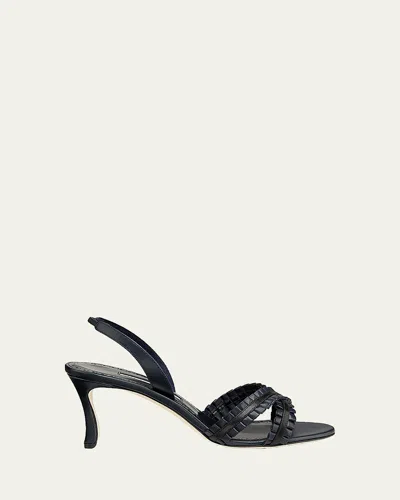 Manolo Blahnik 70mm Volusan Leather Slingback Pumps In Blue