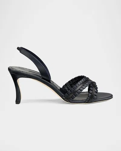 Manolo Blahnik 70mm Volusan Leather Slingback Pumps In Navy