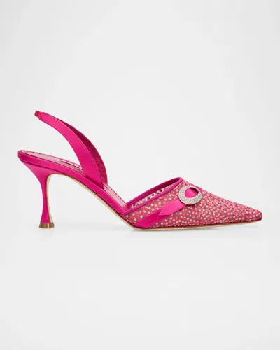 Manolo Blahnik 70mm Zutosli Polka Dot Mesh Slingback Pumps In Pink