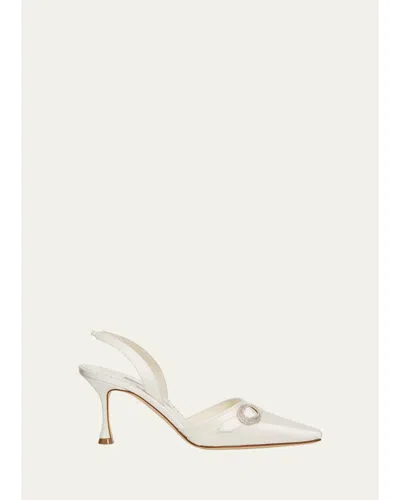 Manolo Blahnik 70mm Zutoslipla Satin Embellished-buckle Slingback Pumps In White
