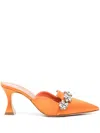 Manolo Blahnik Satin Permu Mules Jewel Detail In Orange