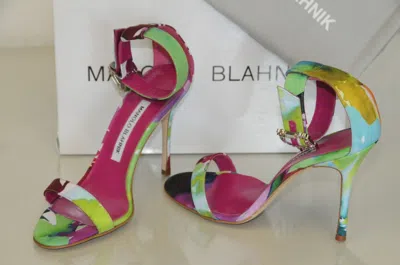 Pre-owned Manolo Blahnik $830  Eufida 105 Jeweled Crystal Satin Sandals Shoes 36 37 38 In Multicolor