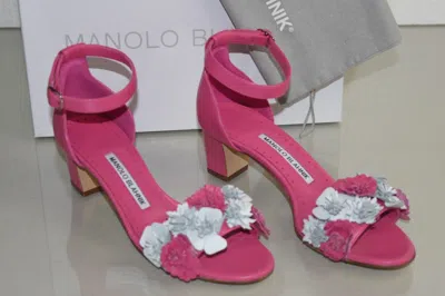 Pre-owned Manolo Blahnik $895  Laurfior 50 Pink Flower Floral Sandals Shoes 36 40.5