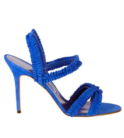 Pre-owned Manolo Blahnik $895  Royal Blue Suede Suplizia Strappy Bb Sandals Shoes 40.5