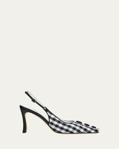 Manolo Blahnik Alexa 90 Embellished Gingham Woven Pumps In Multi