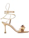 Manolo Blahnik 90mm Anista Flower-embellished Lace-up Sandals In Yellow
