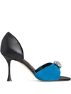 Manolo Blahnik Ansak 90 Crystal-embellished Pleated Suede And Leather Pumps In 蓝色