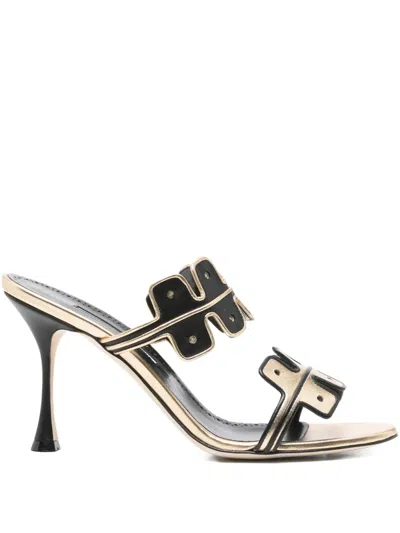 Manolo Blahnik 90mm Aplinanu Leather Sandals In Gold