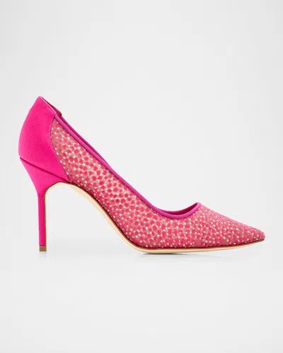 Manolo Blahnik 90mm Bbla Flocked Polka Dot Tulle Pumps In Multi