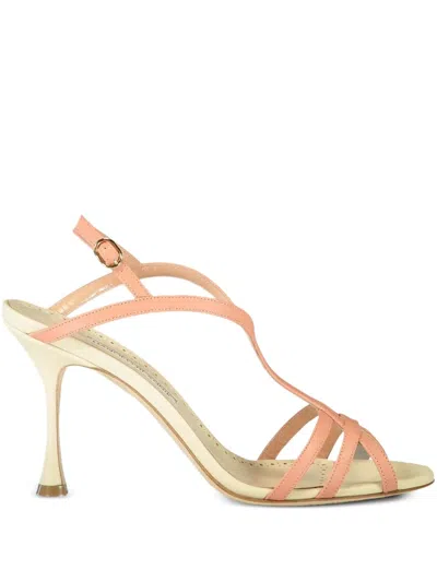 Manolo Blahnik 90mm Betgieb Sandals In Gold