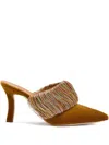 Manolo Blahnik 90mm Caldean Fringed Mules In Brown