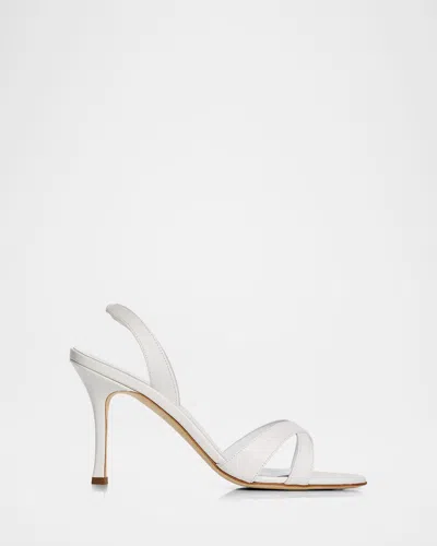 Manolo Blahnik 90mm Callasli Leather Slingback Sandals In White