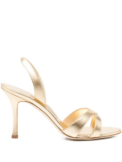 Manolo Blahnik Callasli 90 Metallic Leather Slingback Sandals In Gold
