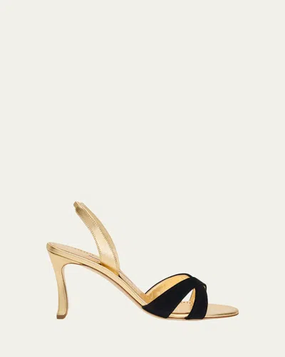 Manolo Blahnik 90mm Callydra Mixed Leather Slingback Sandals In Animal Print