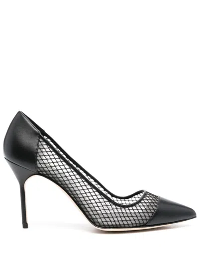 Manolo Blahnik Capcour Net Leather Cap-toe Pumps In Black