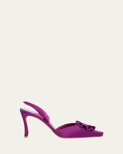 Manolo Blahnik 90mm Caulosli Satin Slingback Pumps In Animal Print