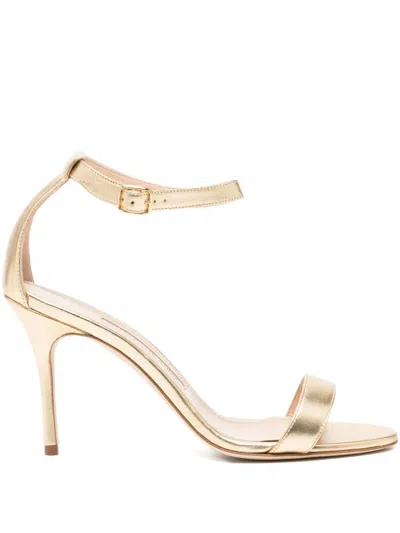 Manolo Blahnik 90mm Chaos Sandals In Gold
