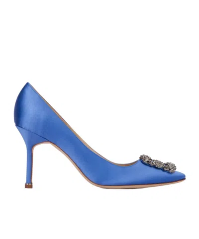 Manolo Blahnik 90mm Crystal-embellished Satin Pumps In Blue