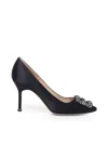 Manolo Blahnik Satin Almond Toe High Heels In Black