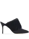 Manolo Blahnik Suede Pelos Mules With Eco-fur Detail 10cm In Black
