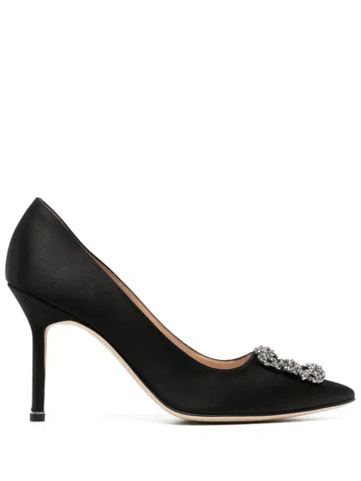 Manolo Blahnik Hangisi 70 Embellished Satin Pumps In Black