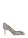 Manolo Blahnik Hangisi 90 Embellished Glittered Satin Pumps In Grey