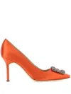 Manolo Blahnik Hangisi 90 Crystal Embellished Satin Pumps In Orange