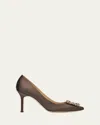 Manolo Blahnik 90mm Hangisis Satin Pumps With Crystal Buckle In Brown